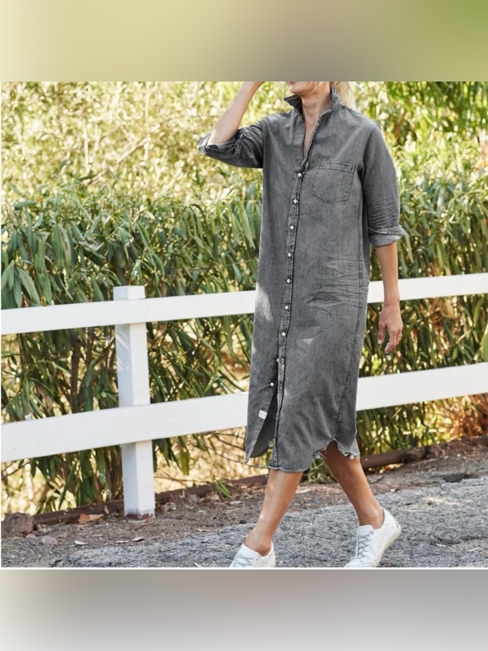 Frank & Eileen Rory Shirt Dress Midi Denim In Grey Mineral Wash Sz M